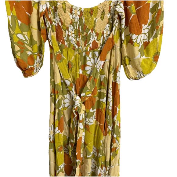 Faithfull the Brand Imane Midi Dress 2 Floral Smocked Puff Sleeve Boho NWOT - Picture 5 of 10